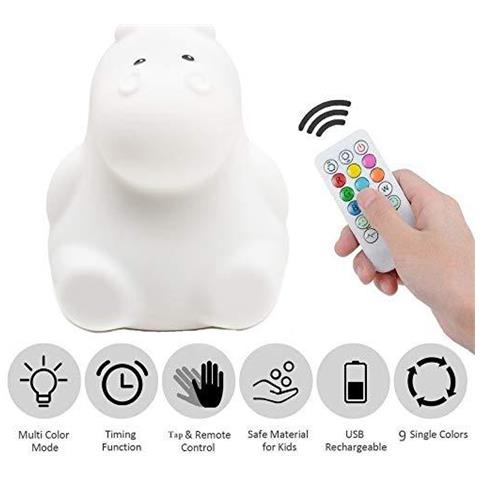 Luce Di Notte Per I Bambini Lampada Da Comodino Per I Bambini Lampada Scuola Materna Del Bambino Per Lallattamento Al Seno Sicuro Pausa Resistente Cura Degli Occhi Luminosit Regolabile E Colori Touch Control Bambino Regalo Camera Da Letto (hippo) - Foto 1