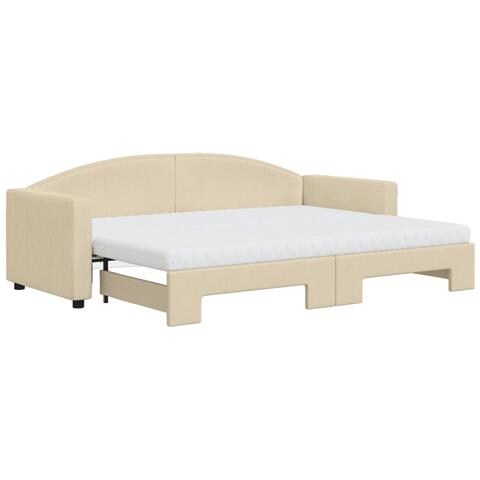 Divano Letto Estraibile Con Materassi Crema 80x200 Cm Tessuto - Foto 1