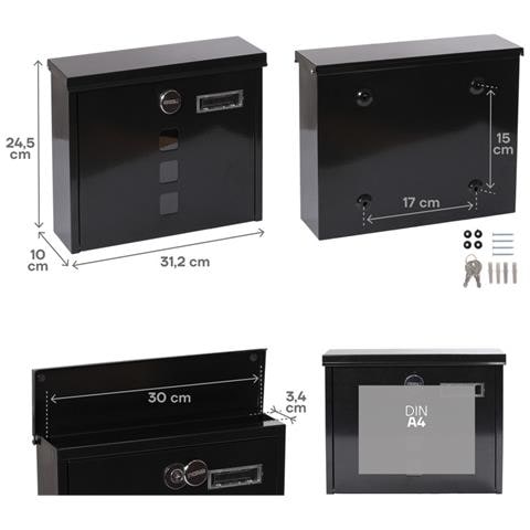 Chance E7104 Cassetta Postale In Acciaio, Formato M (din A4), Cassetta Della Posta Con Serratura Coperta E Portanome, Facile De Montare, Nero - Foto 2