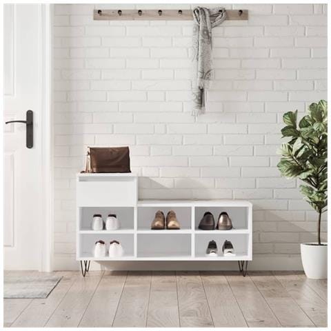 Scarpiera Bianco Lucido 102x36x60 Cm In Legno Multistrato - Foto 2