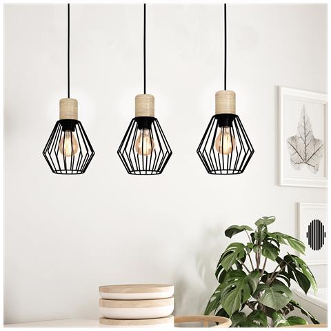 Lampadario Industrial Palmorla 3 Luci Metallo Nero E Marrone - Foto 2