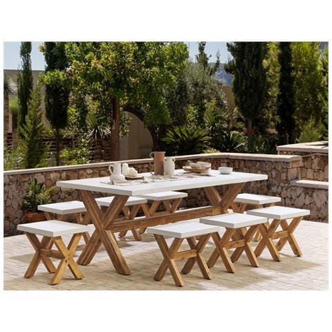 Set Da Giardino Tavolo E 8 Sgabelli In Fibra Di Cemento Bianco Olbia - Foto 1