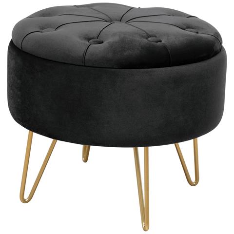 Pouf rotonda in velluto CARO, Colore Nero - Foto 1