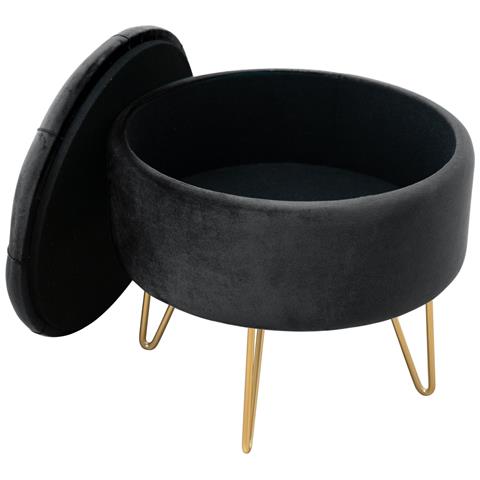 Pouf rotonda in velluto CARO, Colore Nero - Foto 2