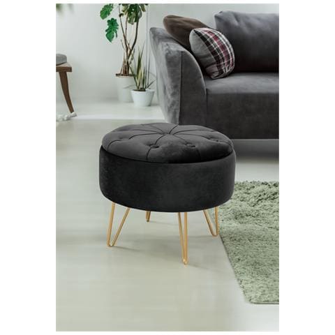 Pouf rotonda in velluto CARO, Colore Nero - Foto 5