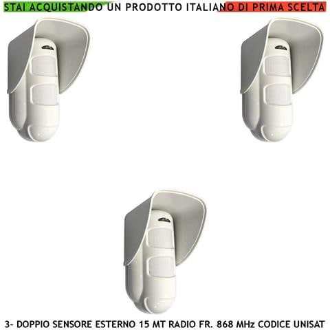 Sensore Movimento Doppia Tecnologia Da Esterno 3 Pezzi Copertura 15 Metri Grandangolo O 25 Metri Tenda Via Radio Frequ - Foto 1