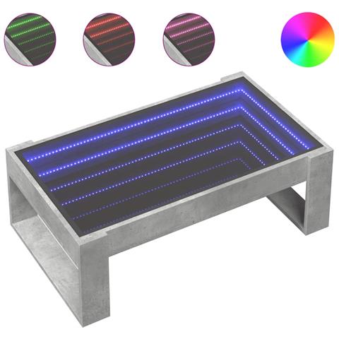 Tavolino Da Salotto Con Led Infinity Grigio Cemento 90x53x30 Cm - Foto 2