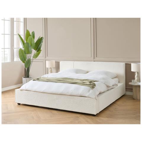 Letto Matrimoniale Tessuto Bouclé Bianco Sporco 180 X 200 Cm Mirande - Foto 1