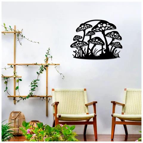 Elegante Decorazione Murale In Metallo A Forma Di Fungo Nera 43x33 Cm Per Interni - Foto 2