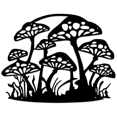 Elegante Decorazione Murale In Metallo A Forma Di Fungo Nera 43x33 Cm Per Interni - Foto 1