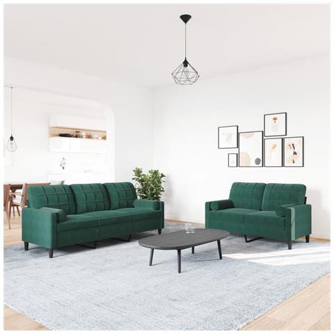Set Di Divani 2 Pz Con Cuscini E Rinforzi Verde Scuro Velluto - Foto 3