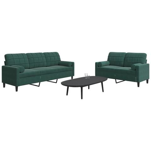 Set Di Divani 2 Pz Con Cuscini E Rinforzi Verde Scuro Velluto - Foto 1