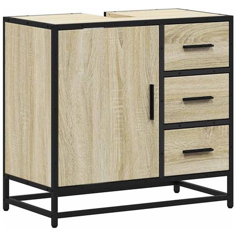 Mobile Lavabo Da Bagno Rovere Sonoma 65x33x60 Cm In Truciolato - Foto 2