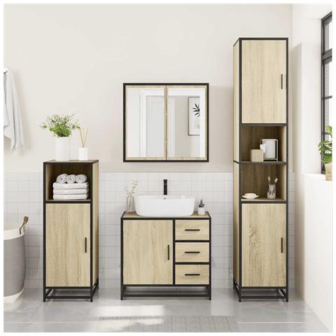 Mobile Lavabo Da Bagno Rovere Sonoma 65x33x60 Cm In Truciolato - Foto 3