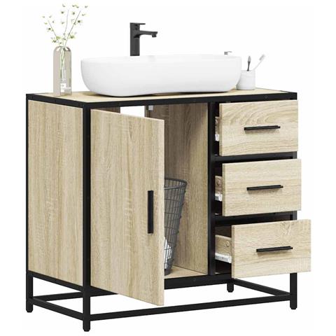 Mobile Lavabo Da Bagno Rovere Sonoma 65x33x60 Cm In Truciolato - Foto 1
