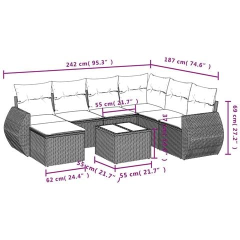 Set Divani Da Giardino 8 Pz Con Cuscini Marrone In Polyrattan - Foto 3