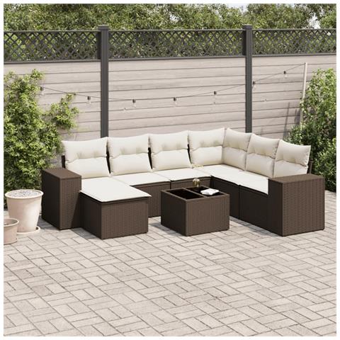 Set Divani Da Giardino 8 Pz Con Cuscini Marrone In Polyrattan - Foto 1