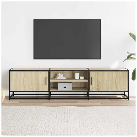 Mobile Tv Rovere Sonoma 160x35x41cm Legno Multistrato E Metallo - Foto 3