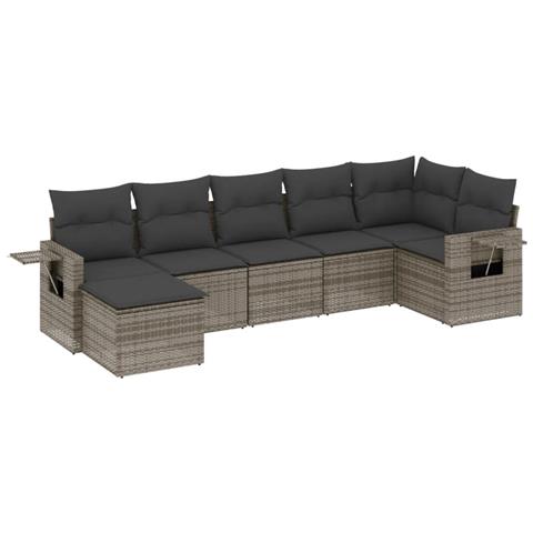 Set Divani Da Giardino 7 Pz Con Cuscini Grigio In Polyrattan - Foto 2