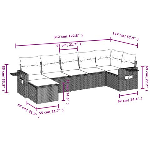 Set Divani Da Giardino 7 Pz Con Cuscini Grigio In Polyrattan - Foto 3