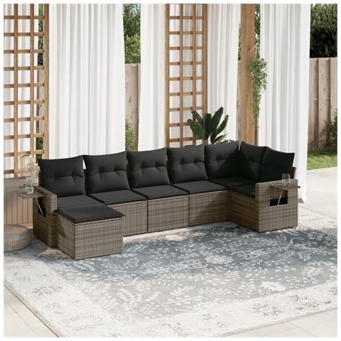 Set Divani Da Giardino 7 Pz Con Cuscini Grigio In Polyrattan - Foto 1