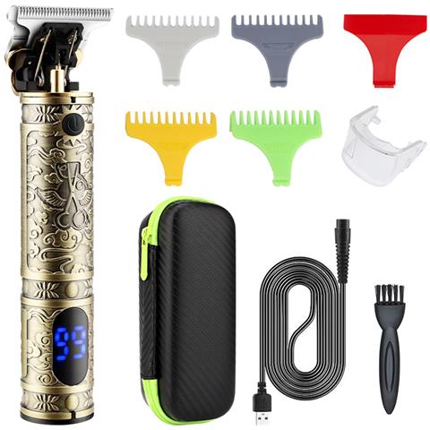 Rasatore Per Capelli E Barba Lm-800. Design Vintage Completamente In Metallo. Con Pettini Da 1 A 4 Mm E Set Di Accessori. Batteria Ricaricabile. - Foto 1