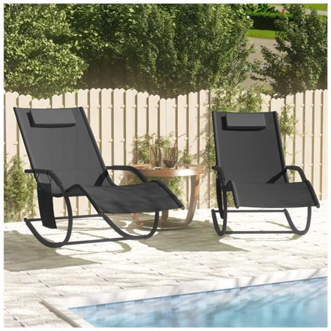 Lusso Casadino - Lettini Prendisole A Dondolo 2 Pz In Acciaio E Textilene Nero - Foto 7