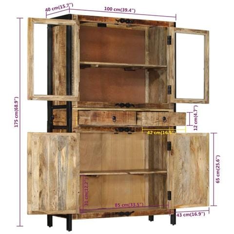 Credenza 100x40x175 Cm In Legno Grezzo Massello Di Mango - Foto 8