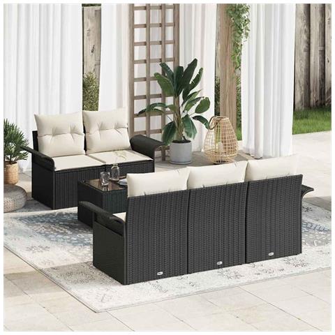 Set Divano Giardino 6 Pezzi con Cuscini in Polyrattan Nero,  Divano Giardino 2 Posti con Ripostiglio & Cuscini in Polyrattan Nero - Foto 2