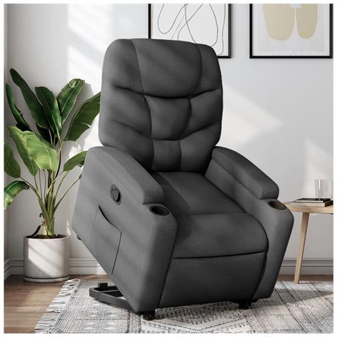 Poltrona Alzapersona Reclinabile Grigio Scuro in Tessuto - Foto 2