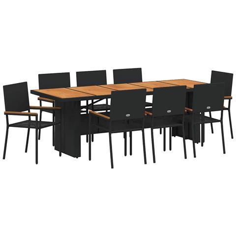 Set da Pranzo per Giardino 9 pcs Nero Poly Rattan - Foto 1
