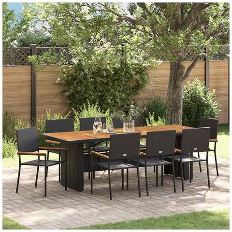 Set da Pranzo per Giardino 9 pcs Nero Poly Rattan - Foto 2
