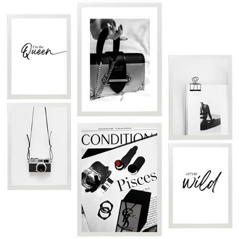 Set Di 6 Stampe Foto Di Moda Incorniciate Con Illustrazioni Di Design Per Decorare Le Pareti Della Tua Casa, Della Tua Stanza, Del Tuo Ufficio, Del Tuo Negozio O Della Tua Pittura A3 & A4 Cornice Bianca - Foto 1