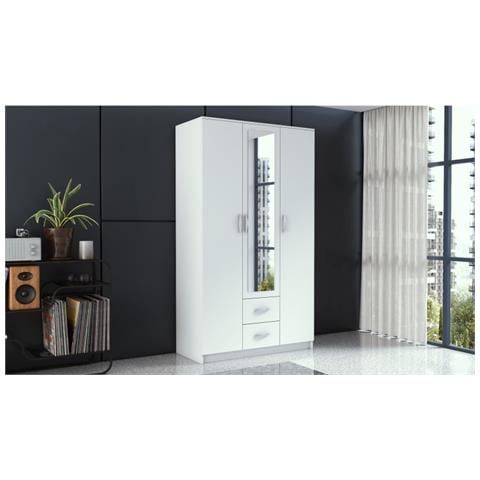 ROMANA 120 BIEL armadio /guardaroba per camera da letto 6 ripiani 3 porta /porte Bianco - Foto 2