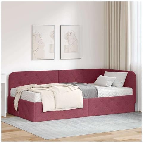 Cornice del letto ad angolo Rosso Vino 100 x 200 cm Tessuto - Foto 2