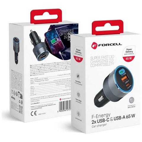 Forcell Caricabatterie Originale Da Auto 1x Usb-a 2x Usb-c Fast Charging Qc Pd65w Per Smartphone - Foto 1
