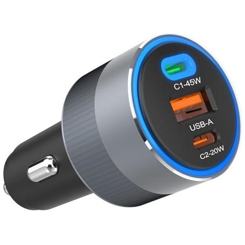 Forcell Caricabatterie Originale Da Auto 1x Usb-a 2x Usb-c Fast Charging Qc Pd65w Per Smartphone - Foto 2