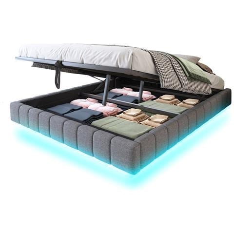 Letto Imbottito Con Design Sospeso E Tessuto Di Lino - Foto 1