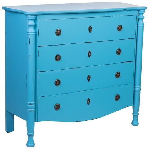 Cassettiera In Legno Laccato Blu Invecchiato, 4 Cassetti 100x40x90h Cm - Foto 1