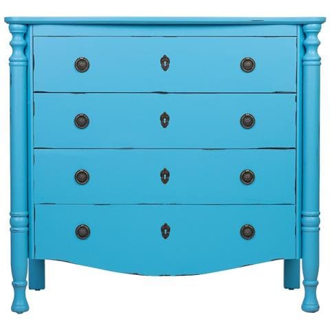 Cassettiera In Legno Laccato Blu Invecchiato, 4 Cassetti 100x40x90h Cm - Foto 2