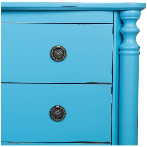 Cassettiera In Legno Laccato Blu Invecchiato, 4 Cassetti 100x40x90h Cm - Foto 8