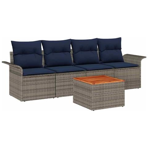 Set Divano da Giardino 5 pcs Grigio e Blu Navy polyrattan - Foto 1
