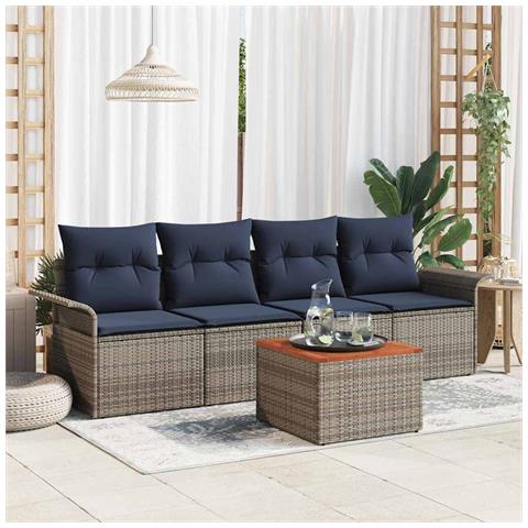 Set Divano da Giardino 5 pcs Grigio e Blu Navy polyrattan - Foto 2