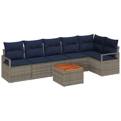 Set Divano da Giardino con cuscino 7 pcs Grigio polyrattan - Foto 1