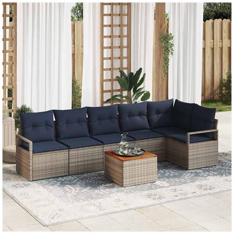Set Divano da Giardino con cuscino 7 pcs Grigio polyrattan - Foto 2