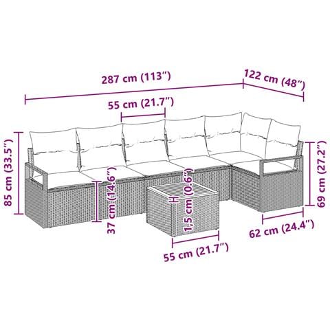 Set Divano da Giardino con cuscino 7 pcs Grigio polyrattan - Foto 9