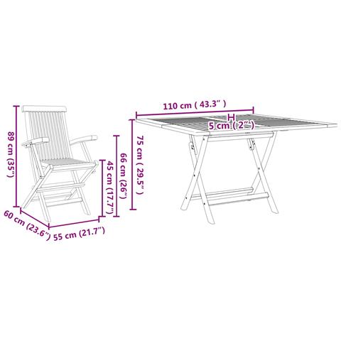 Set da Pranzo per Giardino Marrone Legno Teak Massello - Foto 2