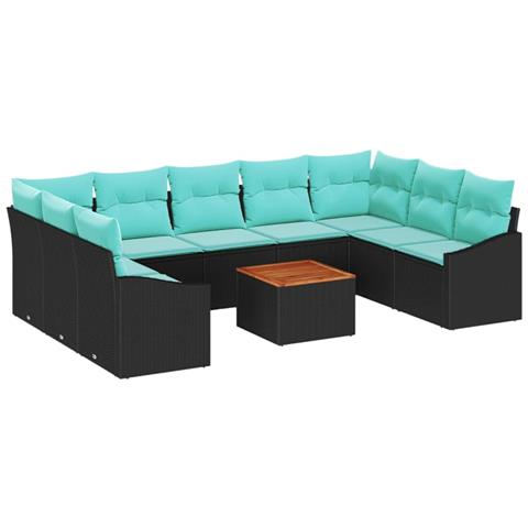 Set Divano da Giardino con cuscino 10 pcs Nero polyrattan - Foto 1