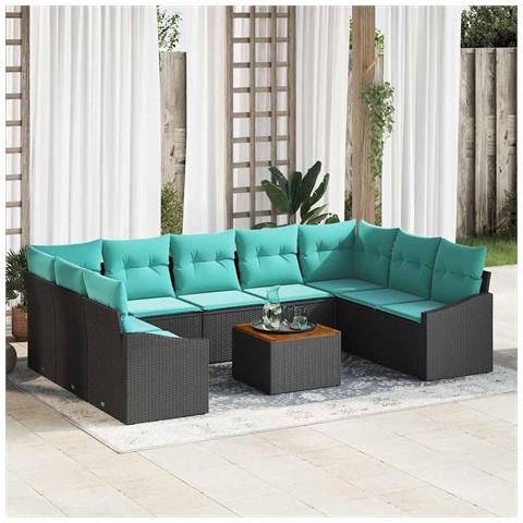 Set Divano da Giardino con cuscino 10 pcs Nero polyrattan - Foto 2