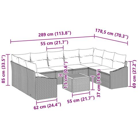 Set Divano da Giardino con cuscino 10 pcs Nero polyrattan - Foto 9